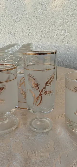 Set 6 Bicchieri Spiga Vetro Oro Vintage Anni '70