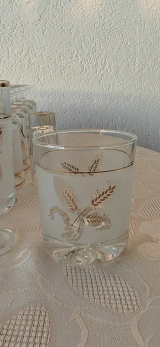 Set 6 Bicchieri Spiga Vetro Oro Vintage Anni '70