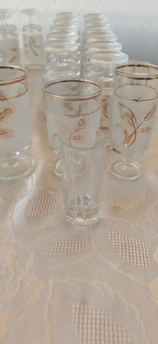 Set 6 Bicchieri Spiga Vetro Oro Vintage Anni '70