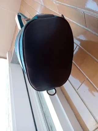 Borsa a secchiello pelle marrone e turchese