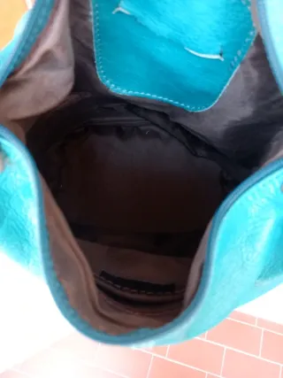 Borsa a secchiello pelle marrone e turchese