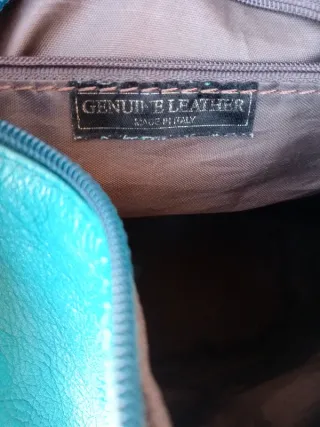 Borsa a secchiello pelle marrone e turchese