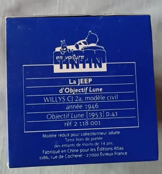 Tintin Coche 1/43 1 Jeep Willys CJ 2a Objetivo Lun