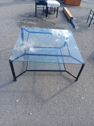 Mesa de centro cristal y metal