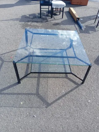 Mesa de centro cristal y metal