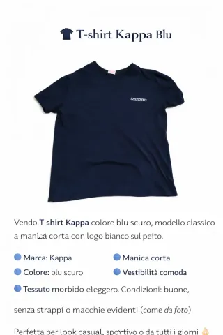 T-shirt Kappa Blu Manica Corta Logo Bianco