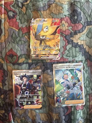3 Cartas Pokémon VMAX Zeraora, Adama, Acromo