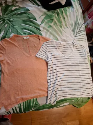2 Camisetas Mango Lino Naranja y Marinera