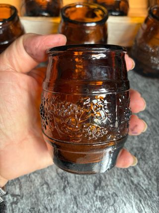 12 Vasos Cristal Forma Barril Grabados