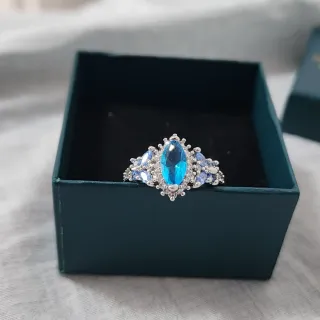 Anillo Plata Esterlina Azul Marquise