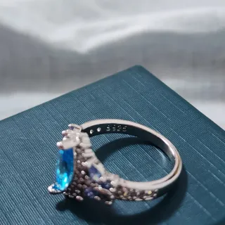 Anillo Plata Esterlina Azul Marquise