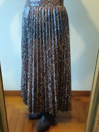 Falda larga cuero marrón/serpiente T.M.