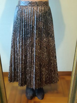 Falda larga cuero marrón/serpiente T.M.