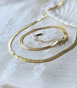 Conjunto de tejido de espiga plana-oro 22k -acero