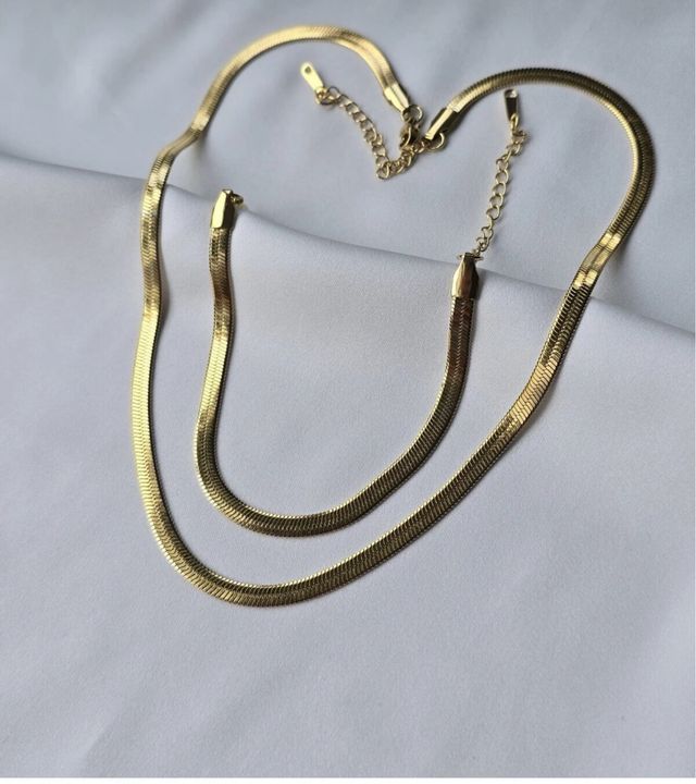 Conjunto de tejido de espiga plana-oro 22k -acero