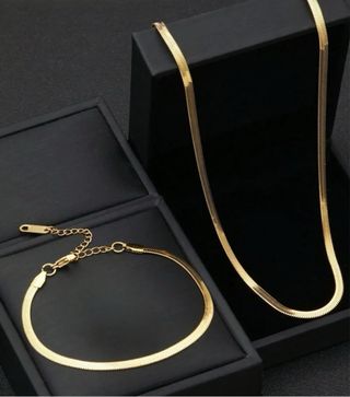 Conjunto de tejido de espiga plana-oro 22k -acero