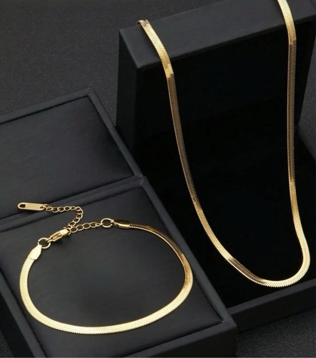 Conjunto de tejido de espiga plana-oro 22k -acero