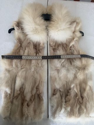 Chaleco de piel y pelo beige/blanco