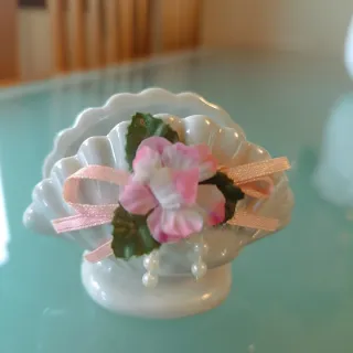 Porta anillos cerámica flor perlas