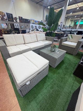 Conjunto Terraza Mimbre Beige/Gris