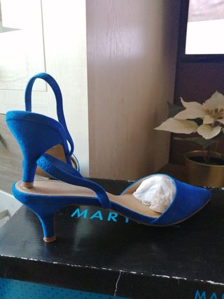 Zapatos Marypaz Tacón Bajo Azul. UN SOLO USO.