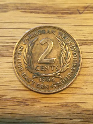 Moneda 2 cent. Caribe Británico 1964