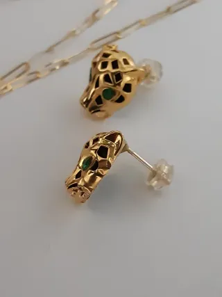 Pendientes Oro 18kt Pantera Esmeralda