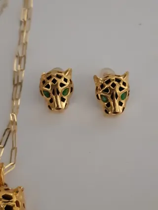 Pendientes Oro 18kt Pantera Esmeralda