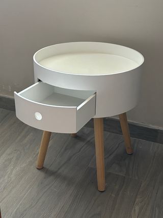 Mesita auxiliar redonda con n cajón