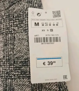 Falda cuadros Zara Talla M 38 negro gris blanco