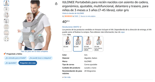 Mochila Portabebés Ergonómica Gris