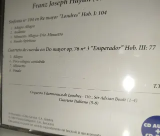 CD  Haydn: Sinfonía Londres y Cuarteto de cuerda