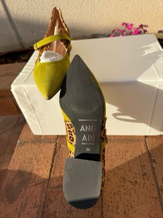 Zapatos piel combinada verde y leopardo