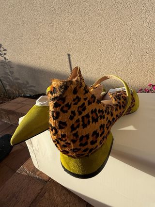 Zapatos piel combinada verde y leopardo
