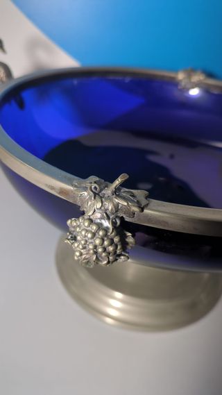 Centro de Mesa Cristal Azul Cobalto con Cisnes