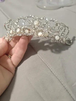 Tiara Novia Fiesta Plata y Perlas