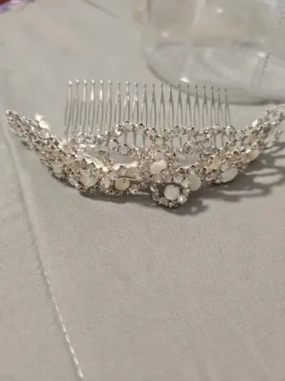 Tiara Novia Fiesta Plata y Perlas