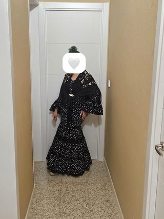 Traje Flamenca Canastero Negro Blanco Hecho Mano