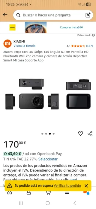 Xiaomi Mijia Mini 4K 30fps Cámara Acción.