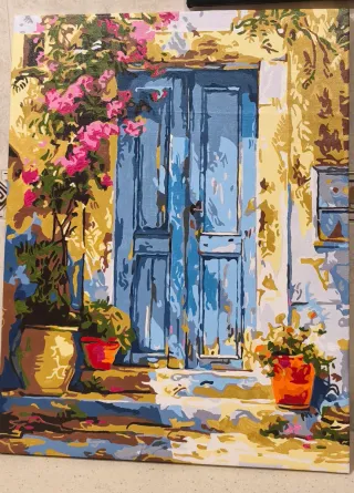 Cuadro pintado a mano puerta azul