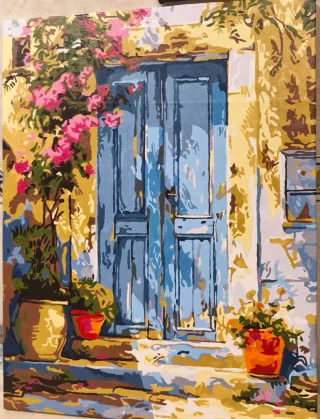 Cuadro pintado a mano puerta azul