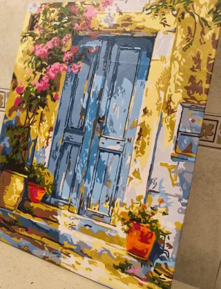 Cuadro pintado a mano puerta azul