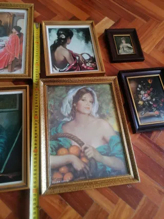 Lote de 5 cuadros antiguos varios tamaños