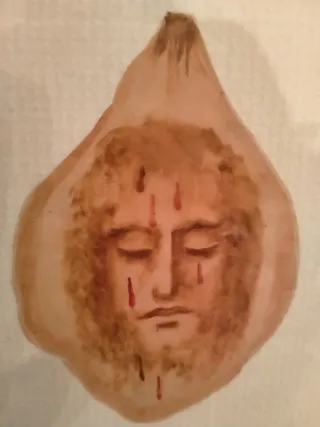 Quadro con petalo di  rosa con dipinto a mano Gesù