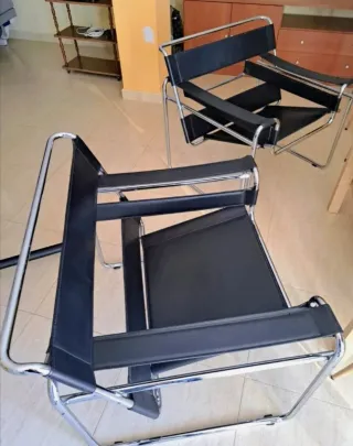 Sillón Bauhaus Cromo y Negro Años 70