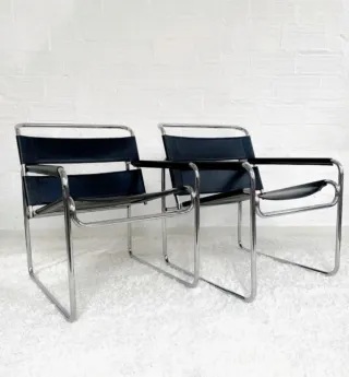 Sillón Bauhaus Cromo y Negro Años 70