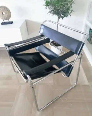 Sillón Bauhaus Cromo y Negro Años 70