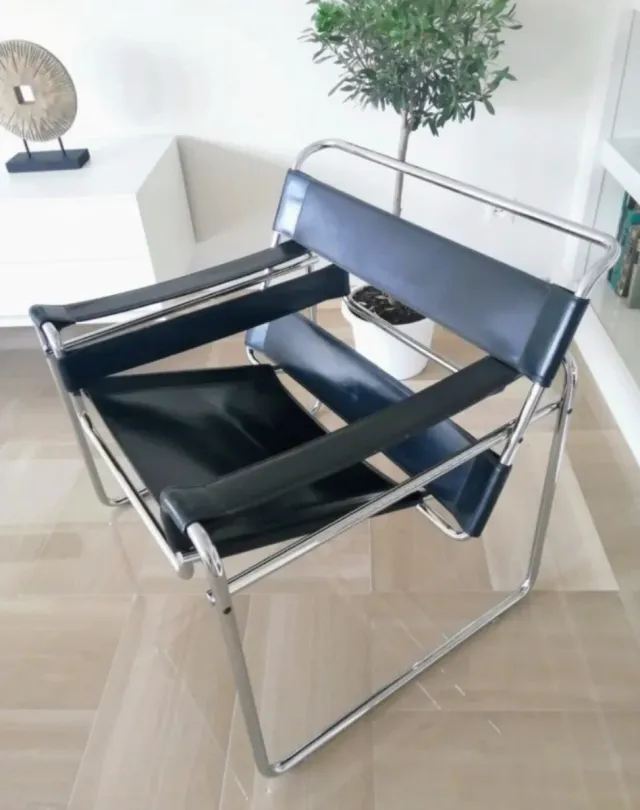 Sillón Bauhaus Cromo y Negro Años 70