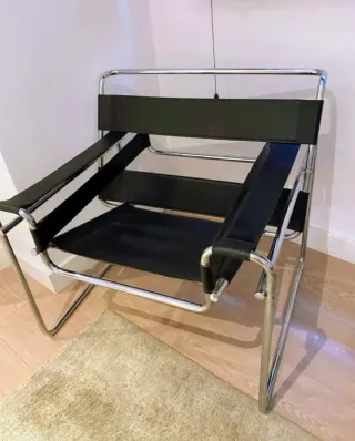 Sillón Bauhaus Cromo y Negro Años 70