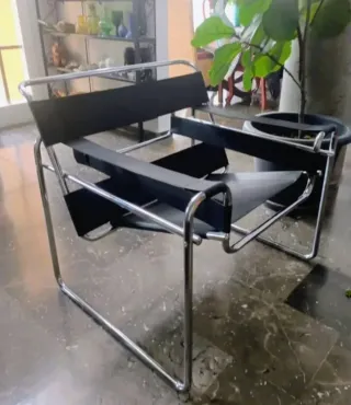 Sillón Bauhaus Cromo y Negro Años 70